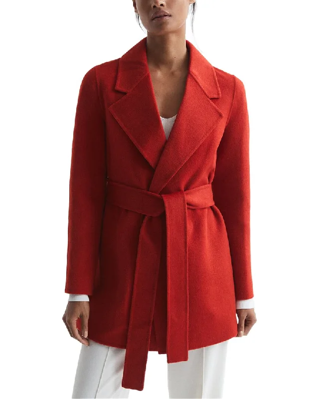 Incredible Offers Reiss Amalia Belted Blind Seam Short Wool-Blend Coat