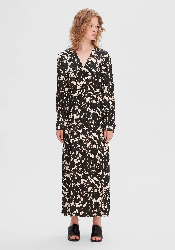 Huge Discounts Selected Femme Justine Printed Faux Wrap Maxi Dress, Black