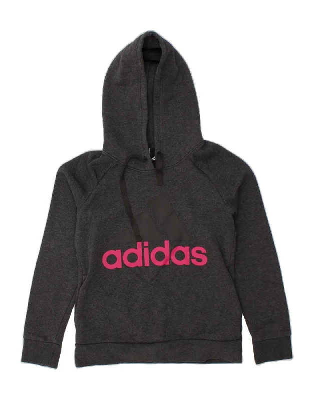 Massive Deals ADIDAS Womens Graphic Hoodie Jumper UK 12/14 Medium Grey Cotton