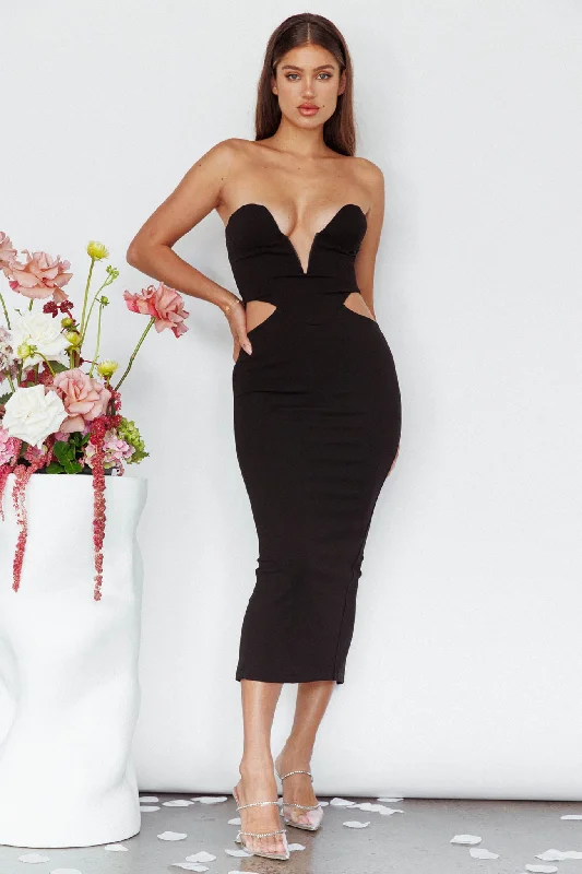 Price Meltdown Dragonfly Lace-up Back Midi Dress Black