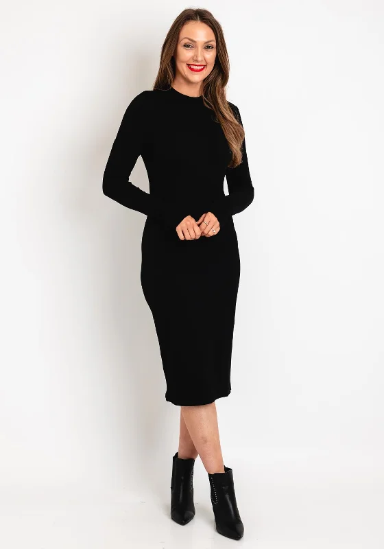 Instant Savings Tiffosi Basic Ribbed Knit Midi Dress, Black
