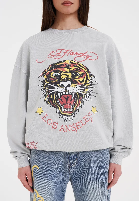 Today’s Special Womens Tiger-Vintage-Roar Crew Neck Sweatshirt - Grey