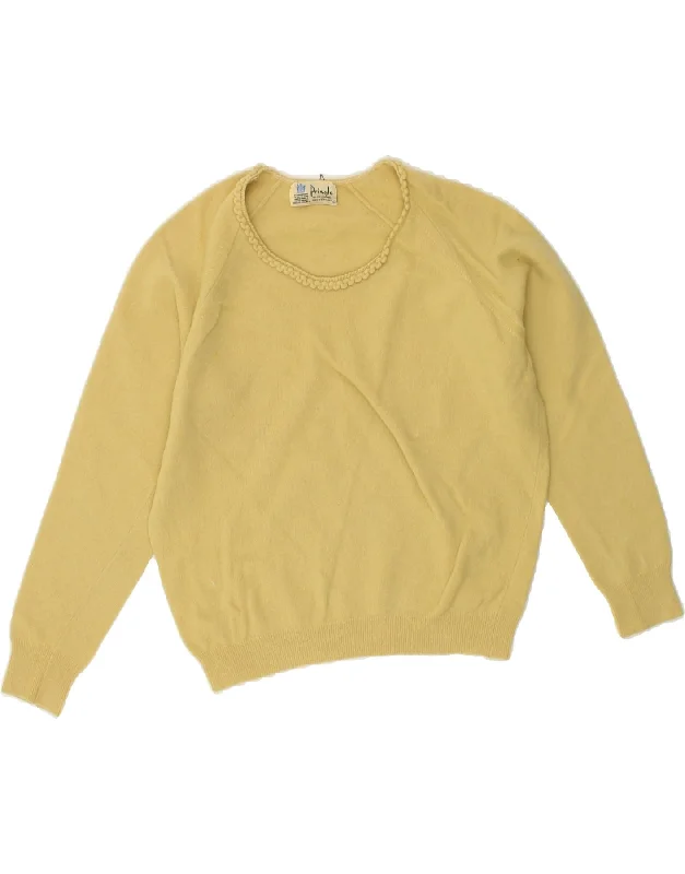 Deal Dash PRINGLE Womens Crop Boat Neck Jumper Sweater EU 40 Medium Yellow Wool