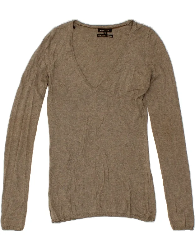Special Buy MASSIMO DUTTI Womens V-Neck Jumper Sweater UK 10 Small Brown Silk