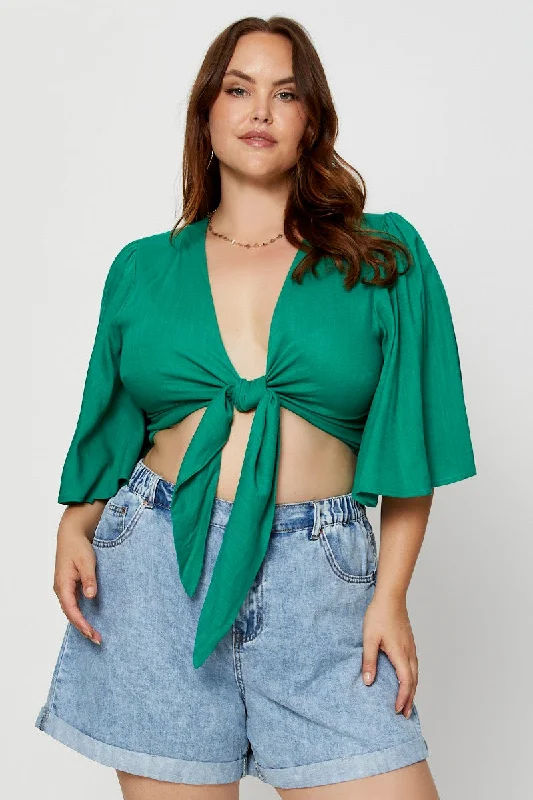 Special Price Green Crop Borelo Short Sleeve Tie Up