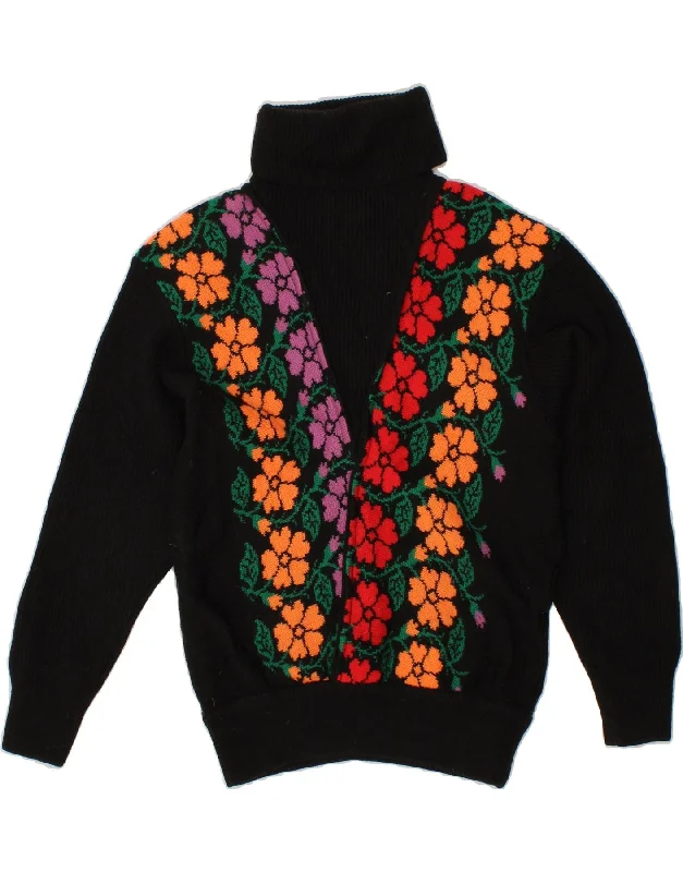 Act Fast VINTAGE Womens Roll Neck Jumper Sweater UK 14 Large Black Floral