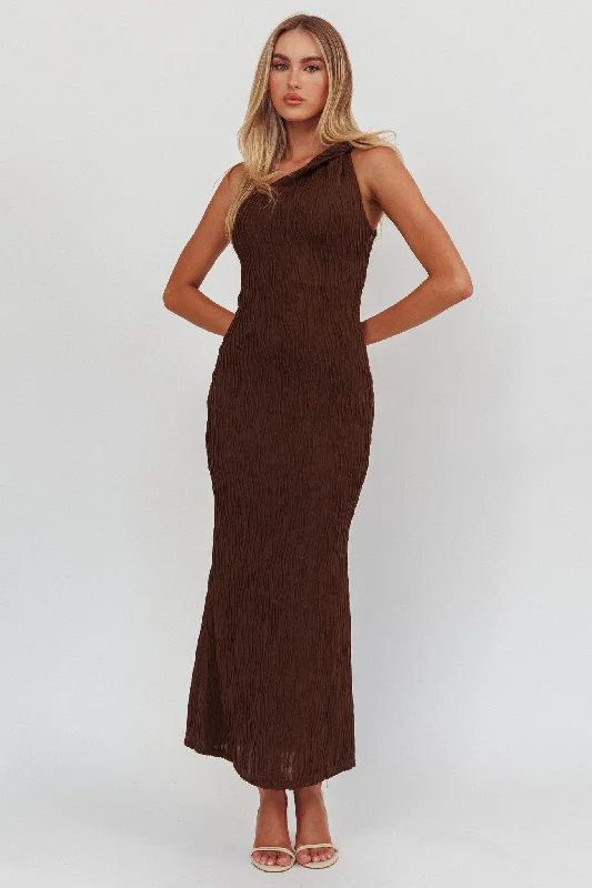 Take Advantage Lingering Love One-Shoulder Twist Maxi Dress Chocolate