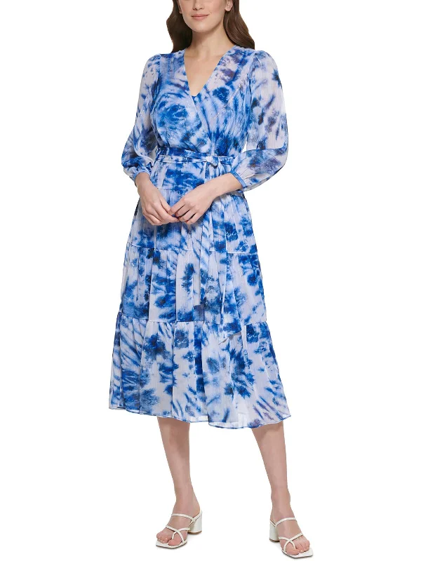 Major Savings Womens Chiffon Metallic Midi Dress