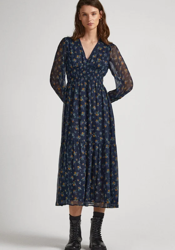 Fantastic Offers Pepe Jeans Iris Floral Chiffon Midi Dress, Multi