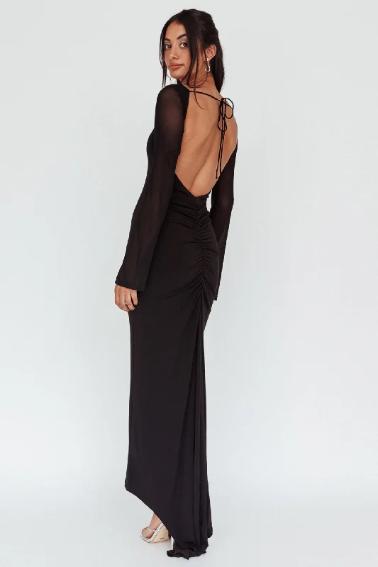 Massive Deals Crystal Ball Open Back Ruched Maxi Dress Black