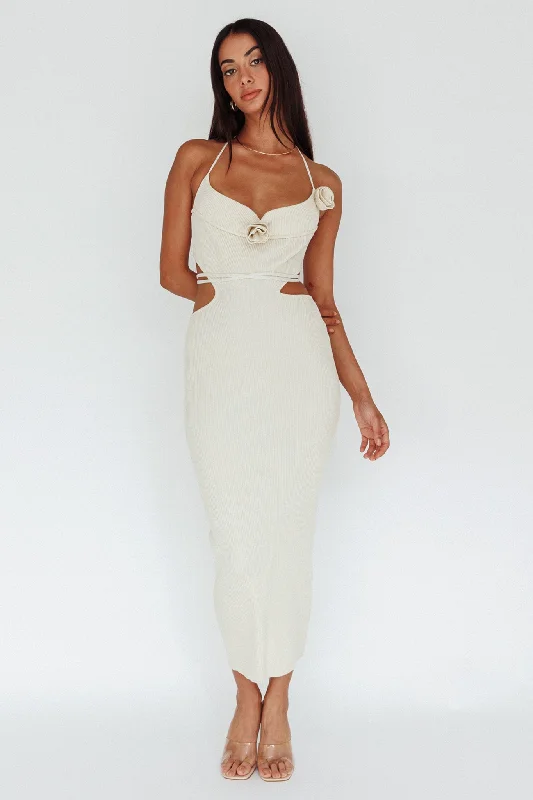 Grand Opening Sale Rue Rose Accent Ribbed Knit Midi Dress Beige