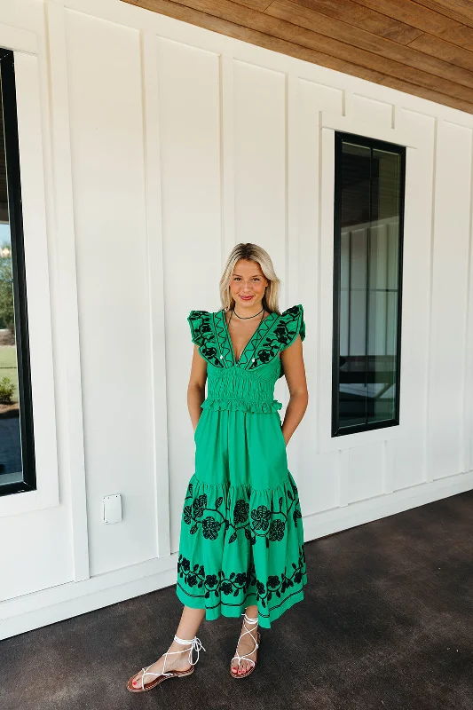 Final Clearance Cheers Midi Dress - Emerald