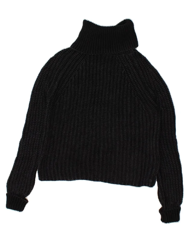 Today's Special REPLAY Womens Crop Roll Neck Jumper Sweater UK 6 XS Black Cotton