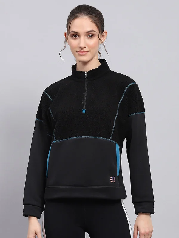 Don't Wait Women Black Solid Mock Neck Full Sleeve Sweatshirt