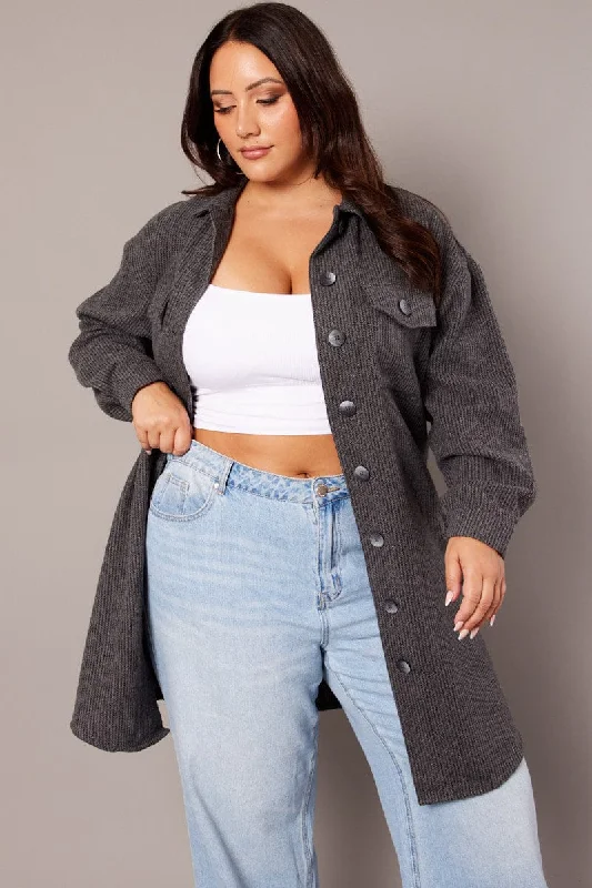 Don’t Miss Out Grey Longline Shacket Coat