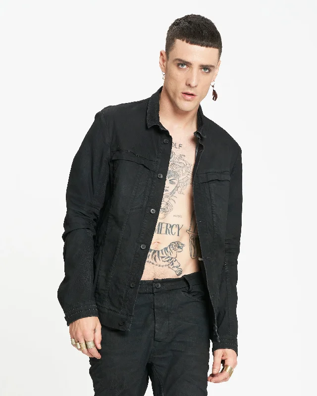 Super Sale Smeared Black Resin Dyed Denim Jacket M3010