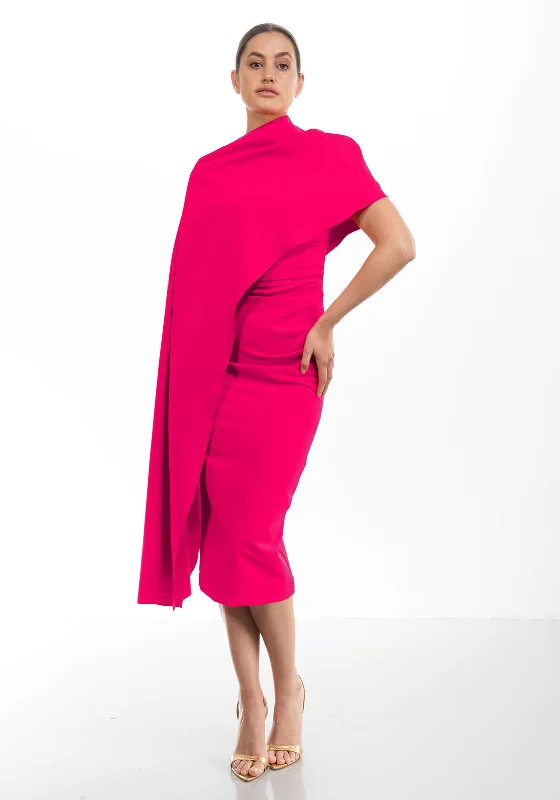 Price Buster Kevan Jon Alice Cape Sleeve Midi Dress, Hot Pink