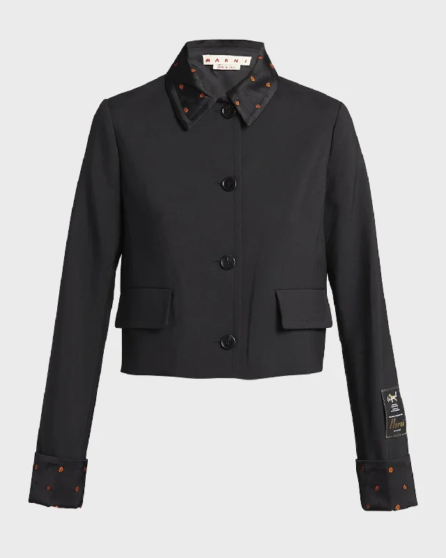 The Best Prices Wool Short Jacket with Patterned Trim