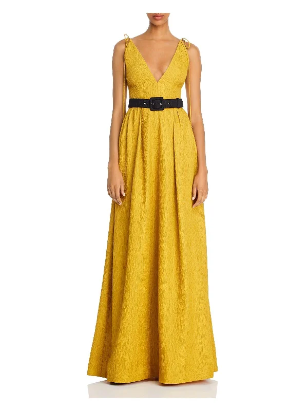Markdown Madness REBECCA VALLANCE Womens Yellow Belted Sleeveless V Neck Full-Length Evening Empire Waist Dress Markdown Madness REBECCA VALLANCE Womens Yellow Belted Sleeveless V Neck Full-Length Evening Empire Waist Dress