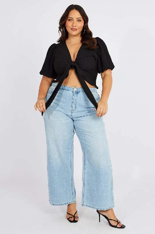 Special Savings Black Puff Sleeve Crepe Tie Bolero Jacket