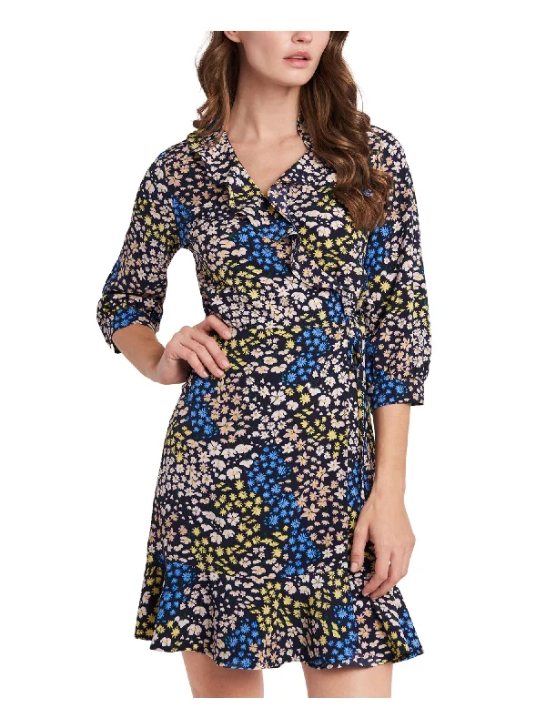 Best Deals RILEY&RAE Womens Ruffled Floral 3/4 Sleeve Surplice Neckline Short Party Wrap Dress Best Deals RILEY&RAE Womens Ruffled Floral 3/4 Sleeve Surplice Neckline Short Party Wrap Dress
