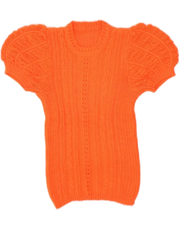 Deep Discounts VINTAGE Womens Short Sleeve Crew Neck Jumper Sweater UK 10 Small Orange Deep Discounts VINTAGE Womens Short Sleeve Crew Neck Jumper Sweater UK 10 Small Orange