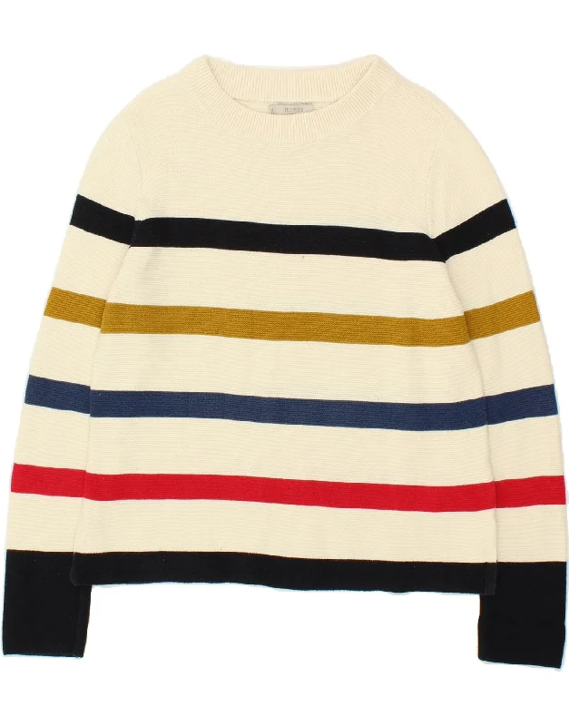Referral Discount HOBBS Womens Boat Neck Jumper Sweater UK 10 Small White Striped Cotton