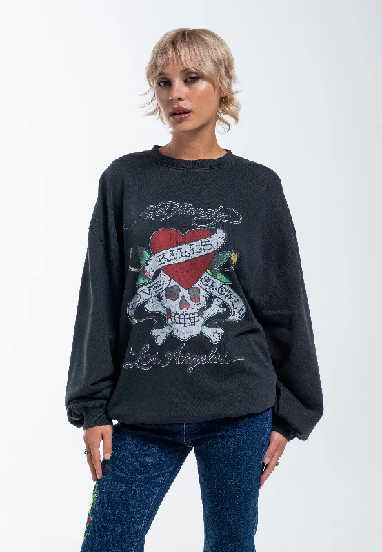 Weekend Special Womens Love Kills Sowly Graphic Relaxed Crew Neck Sweatshirt - Black