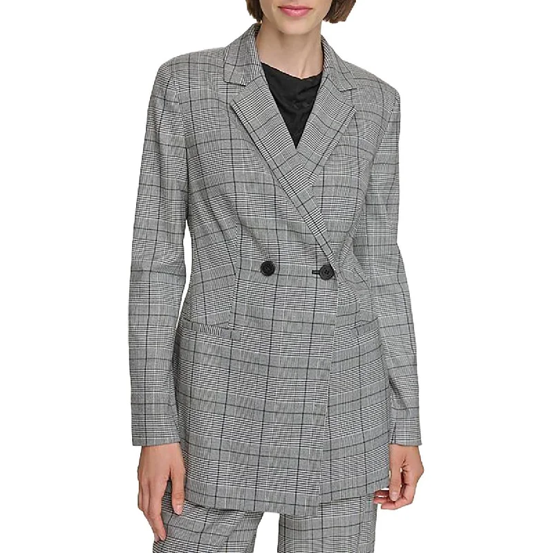 Overstock Womens Woven Plaid One-Button Blazer