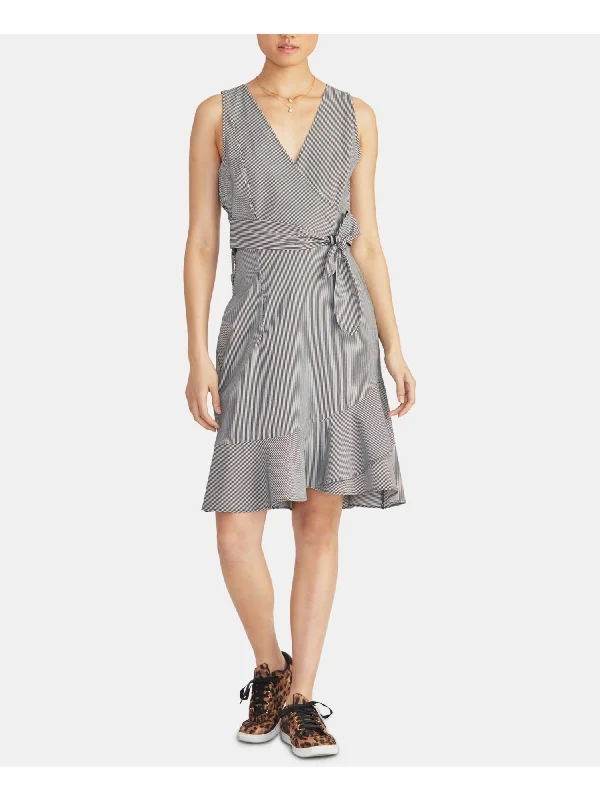 Lowest Price RACHEL ROY Womens Light Blue Belted Striped Sleeveless V Neck Below The Knee Faux Wrap Dress Lowest Price RACHEL ROY Womens Light Blue Belted Striped Sleeveless V Neck Below The Knee Faux Wrap Dress