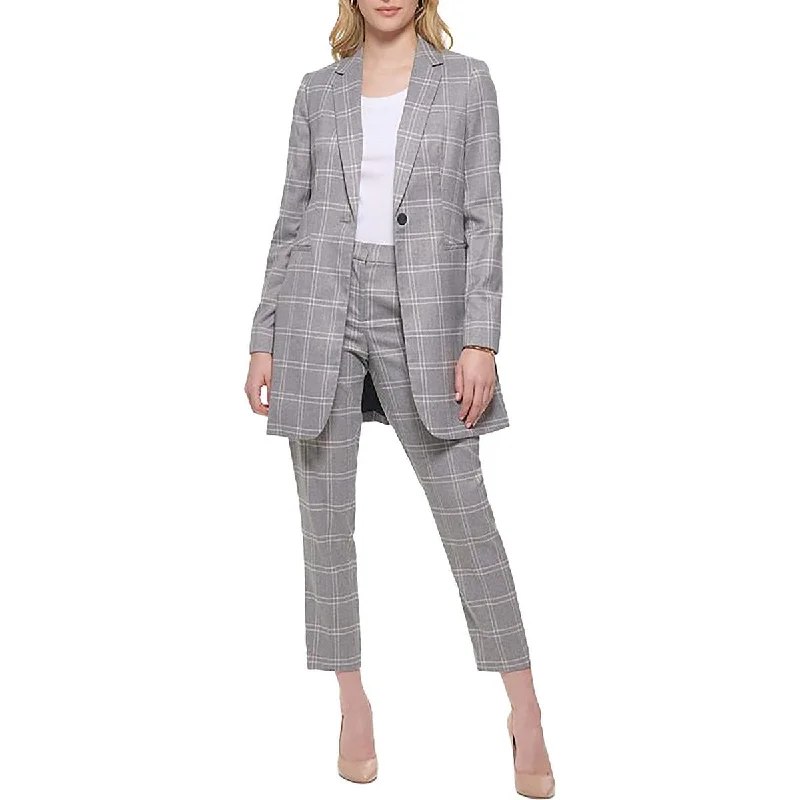 New Deals Womens Plaid Workwear One-Button Blazer