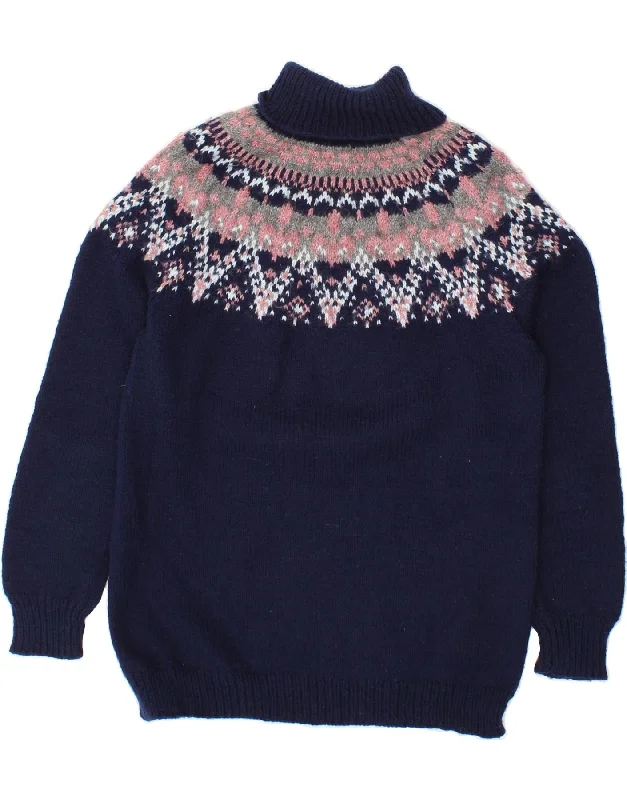 Bargain Prices VINTAGE Womens Roll Neck Jumper Sweater UK 14 Medium Navy Blue Fair Isle Bargain Prices VINTAGE Womens Roll Neck Jumper Sweater UK 14 Medium Navy Blue Fair Isle