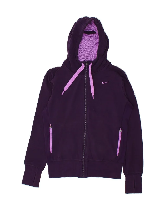 Great Bargains NIKE Womens Dri Fit Zip Hoodie Sweater UK 14 Medium Purple Polyester