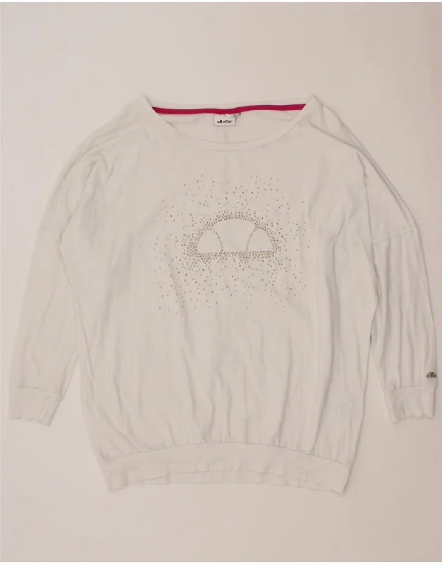 YEAR-End Clearance ELLESSE Womens Graphic Sweatshirt Jumper UK 14 Medium White Cotton