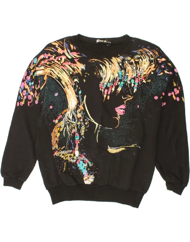 Extra Savings VINTAGE Womens Oversized Graphic Sweatshirt Jumper UK 14 Medium Black