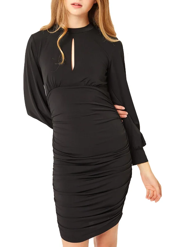 Price Rollback Ellie Womens Keyhole Neck Ruched Mini Dress