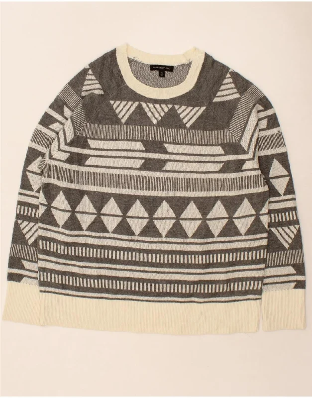 Midnight Madness BANANA REPUBLIC Womens Crew Neck Jumper Sweater UK 18 XL Grey Geometric