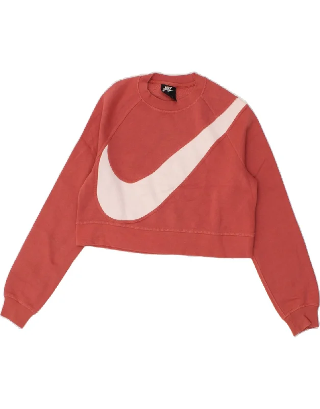 Bargain Bin NIKE Womens Crop Graphic Sweatshirt Jumper UK 6 XS Pink Cotton