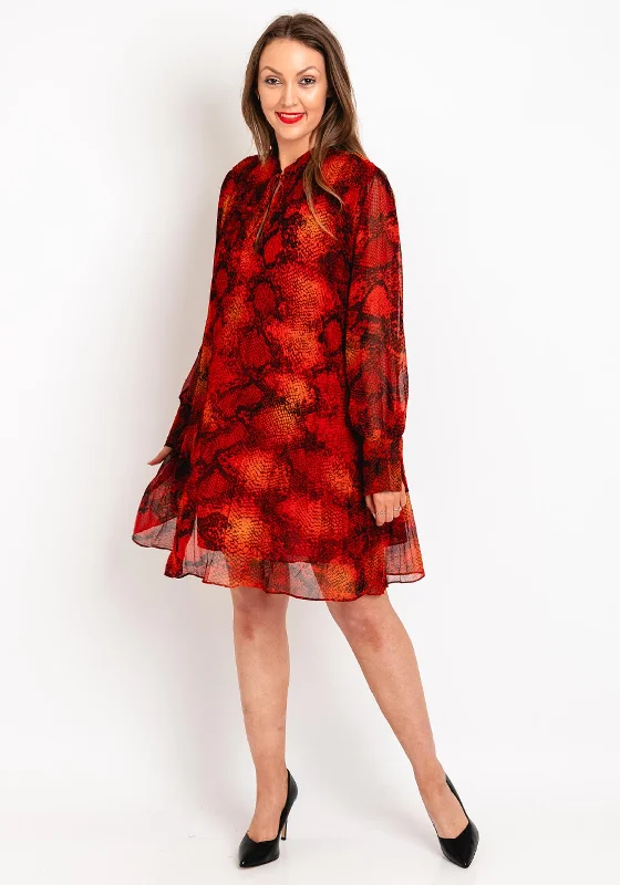 Buy More, Save More Malissa J One Size Snake Print Chiffon Pleated Dress, Orange