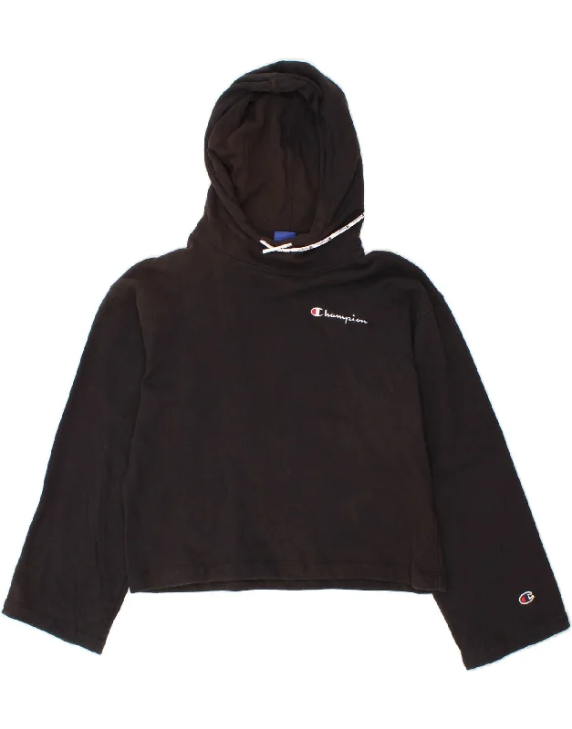 Price Cut CHAMPION Womens Graphic Crop Hoodie Jumper UK 18 XL Black Cotton
