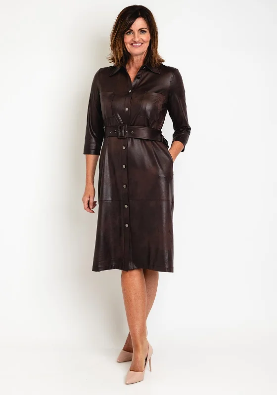 Super Sale Eva Kayan Leather Look Midi Shirt Dress, Mocca
