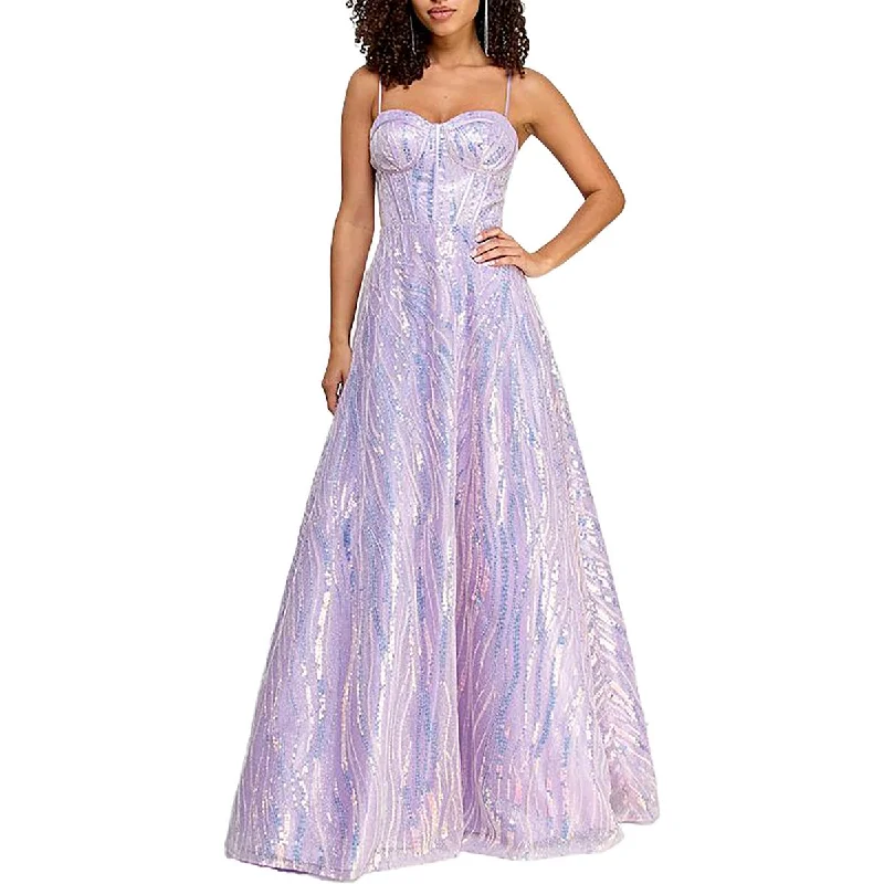 Super Sale Juniors Womens Sequined Corset Seamed Evening Dress
