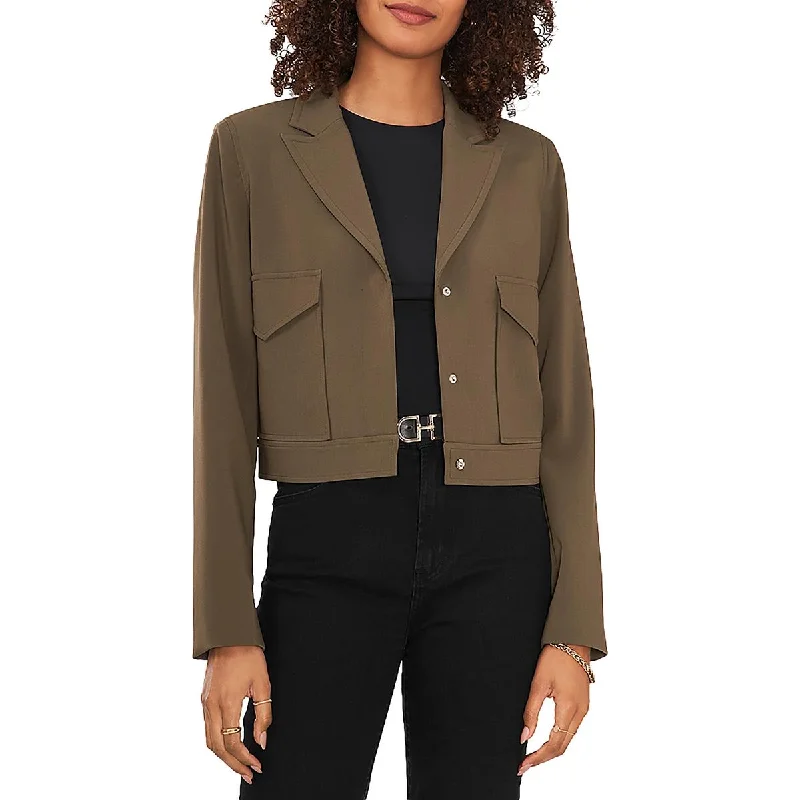 Final Markdown Womens Notch Collar Cropped Two-Button Blazer