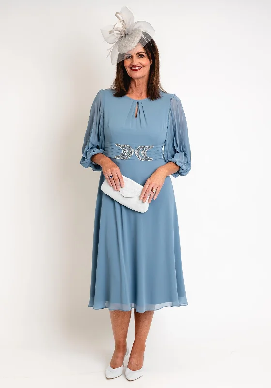 Price Drop Lizabella Embellished Waist Chiffon Midi Dress, Aqua