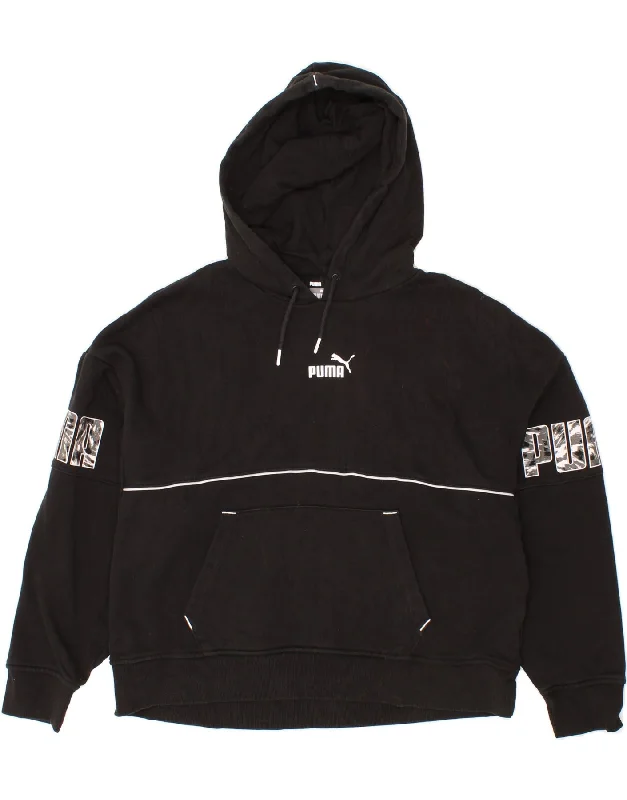 Steals and Deals PUMA Womens Graphic Hoodie Jumper UK 16 Large Black Cotton