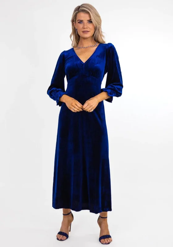 Limited Time Kate & Pippa Streasa Velvet A-line Midi Dress, Navy