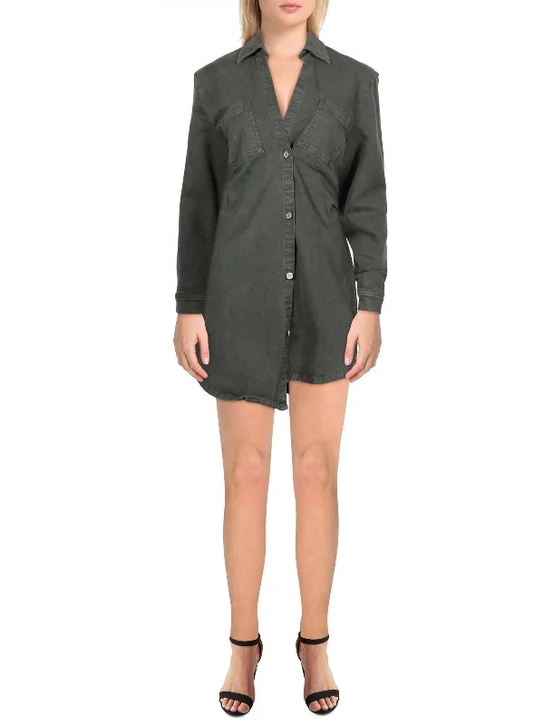 Crazy Deals Womens Pockets Long Sleeves Shirtdress