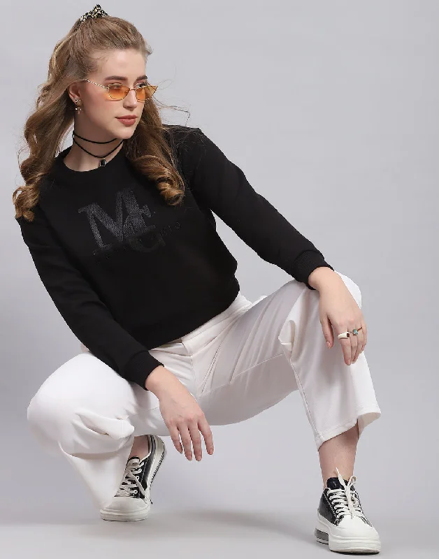 Special Savings Women Black Embellished Round Neck Full Sleeve Sweatshirt
