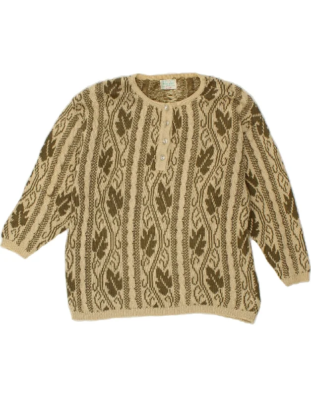 Act Now BENETTON Womens Crew Neck Jumper Sweater UK 16 Large Beige Fair Isle