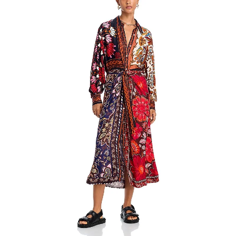 Extra Discounts Womens Printed Collar Midi Dress